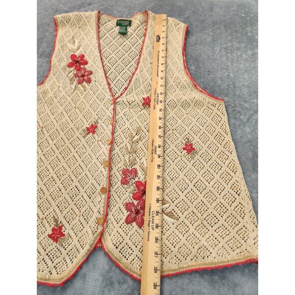Country Classics Koret Beige Pink Floral Embroidered Crocheted Vest Size 1X - Picture 7 of 10